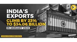 -india’s-exports-climb-by-23--to--34-06-billion-in-january-2022-