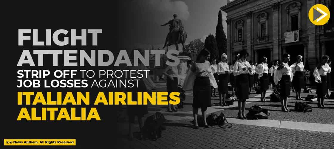 Flight Attendants Strip Off To Protest Job Losses Against Italian Airlines Alitalia