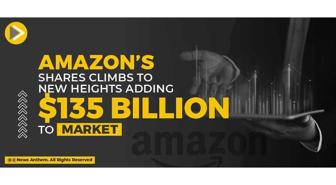 Amazon’s shares climb to new heights adding $135 billion to market