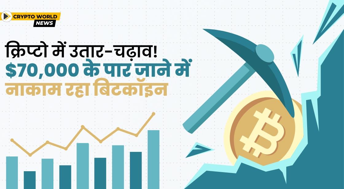 क्रिप्टो में उतार-चढ़ाव! $70,000 के पार जाने में नाकाम रहा बिटकॉइन