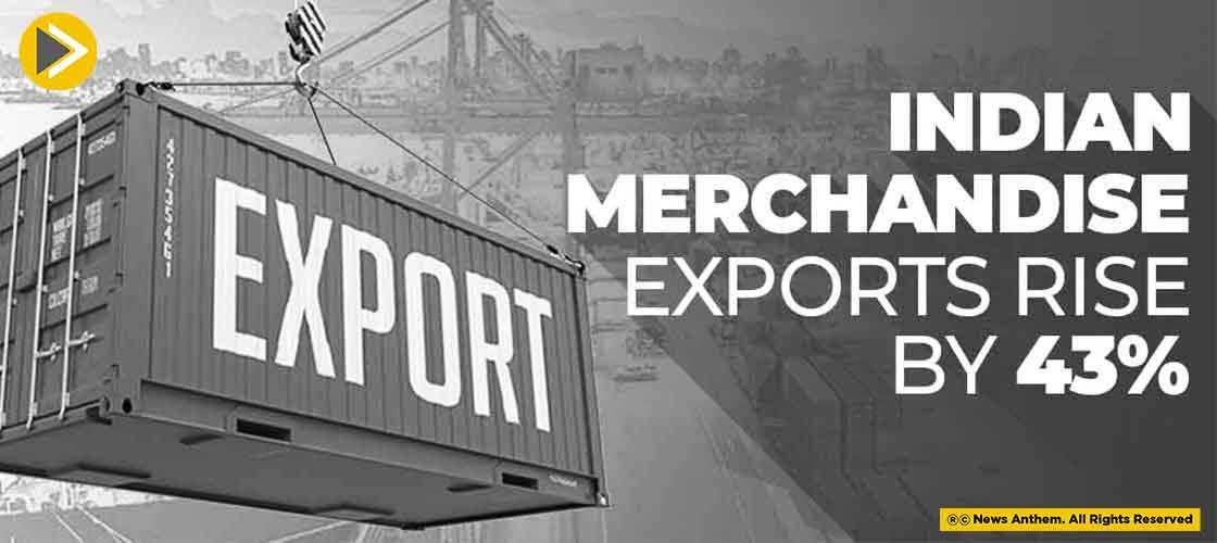Indian Merchandise Exports Rise By 43%