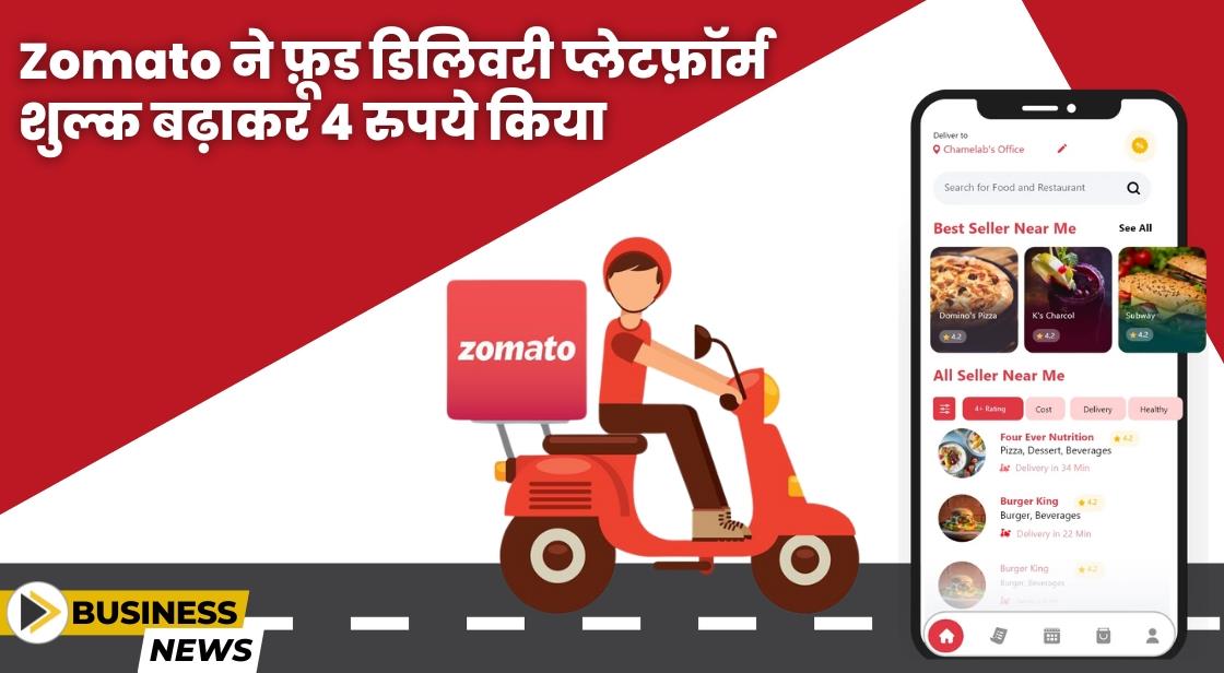 Zomato ने फ़ूड डिलिवरी प्लेटफ़ॉर्म शुल्क बढ़ाकर 4 रुपये किया